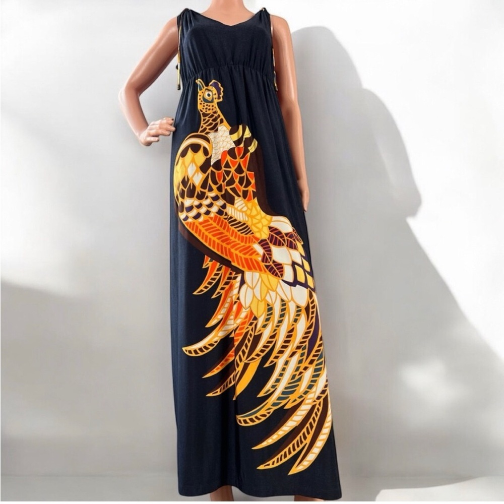Nikki by Nikki Poulos "Dolores" Black Orange Maxi Embellished Dress Size Large - Picture 14 of 14